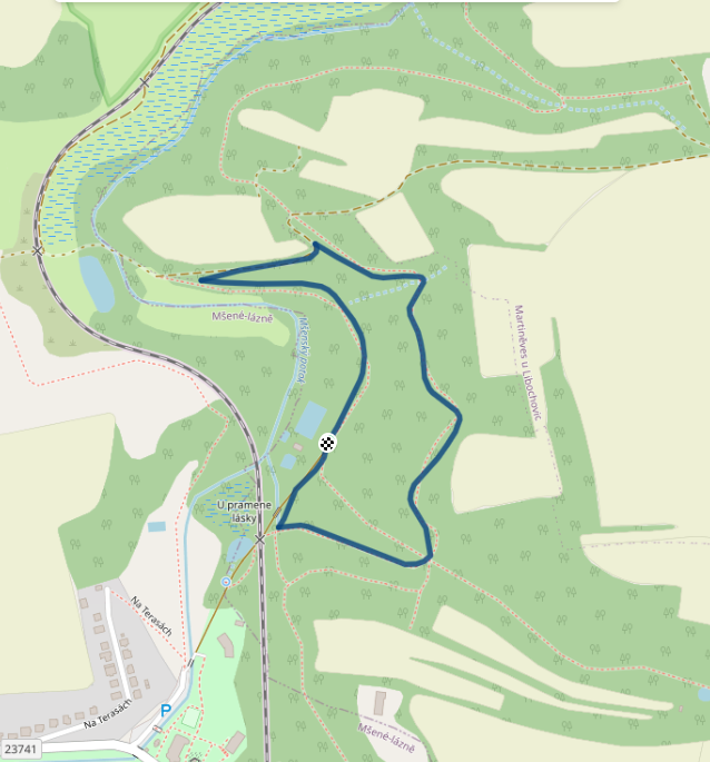 Mapa dětského závodu 1,6 km - Mšené Lázně | Sokolský běh republiky