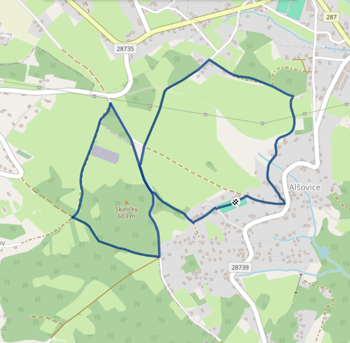 Mapa závodu 4,7 km - Alšovice | Sokolský běh republiky