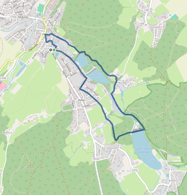 Mapa závodu 4,9 km - Komárov | Sokolský běh republiky