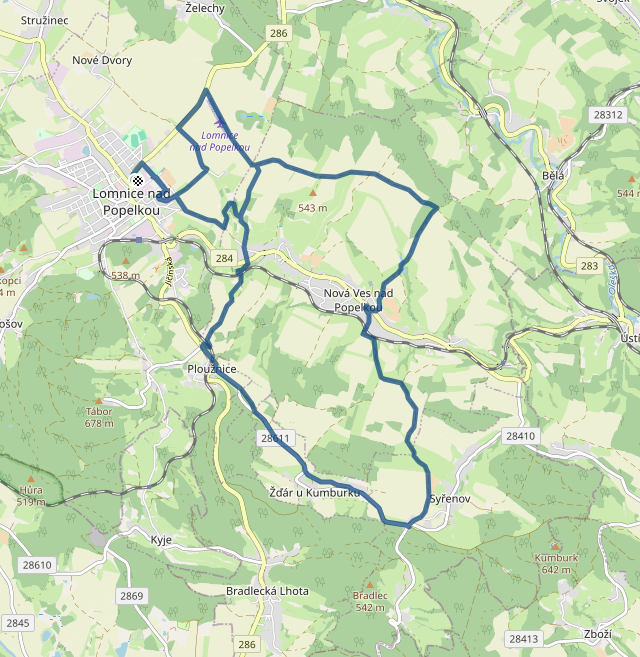 Mapa závodu 22 km - Lomnice nad Popelkou| Sokolský běh republiky