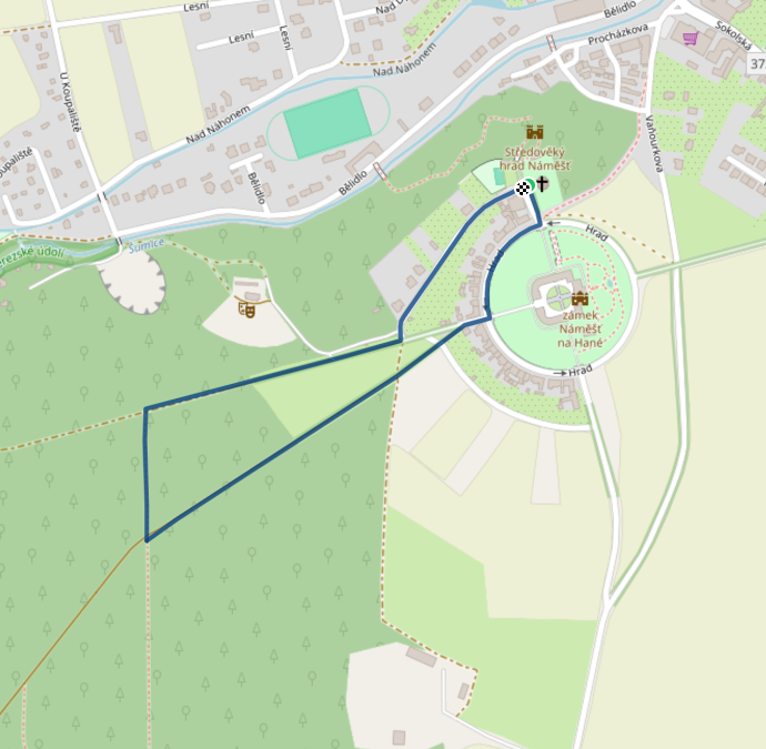 Mapa dětského závodu 1,6 km - Náměšť na Hané | Sokolský běh republiky