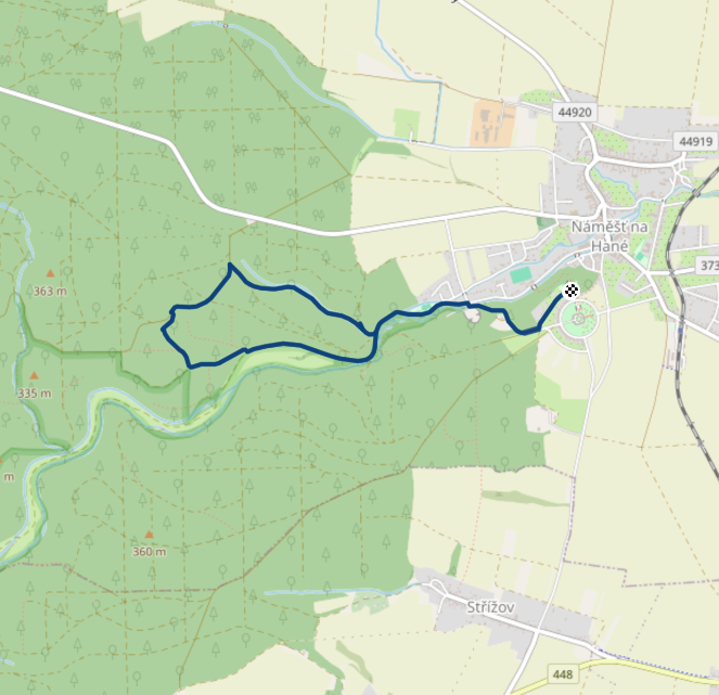 Mapa závodu 8,5 km - Náměšť na Hané | Sokolský běh republiky