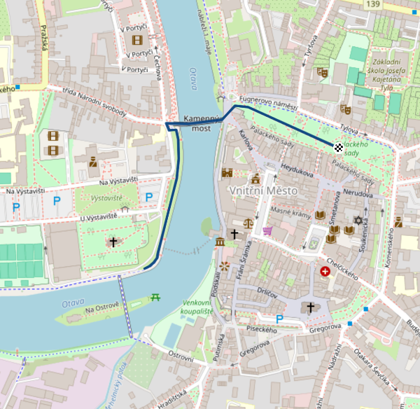 Mapa dětského závodu 1,5 km - Písek | Sokolský běh republiky